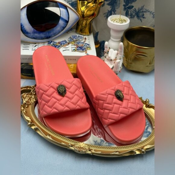 🆕 KURT GEIGER LONDON 🧿 NWOT Meena Eagle Quilted Slide, Salmon - Sz 39 US8.5 - Picture 4 of 15